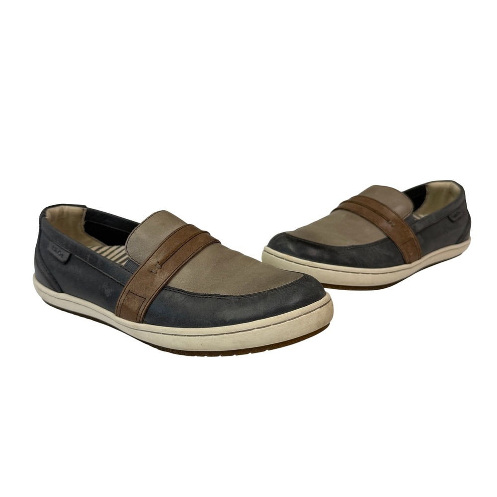 Taos Womens Upward Preppy Navy Taupe Leather Penny Loafer Slip On Shoes Size 8.5